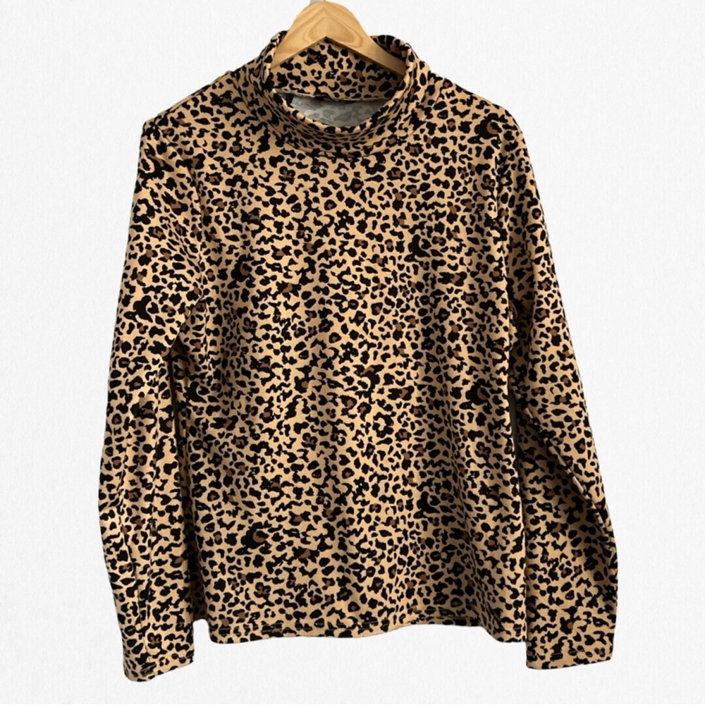 Buffalo David Bitton Gold and Black Leopard Print Mock Neck Long Sleeve Top